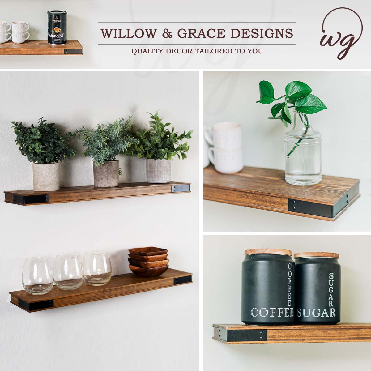Modern Light Walnut Floating Shelves