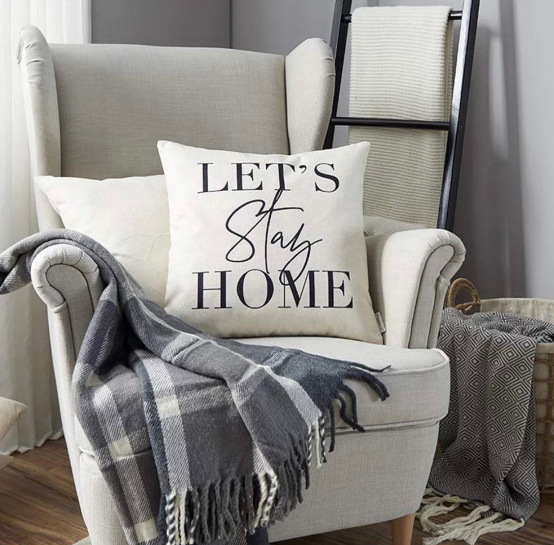 18x18" "Let's Stay Home" Throw Pillow Cover